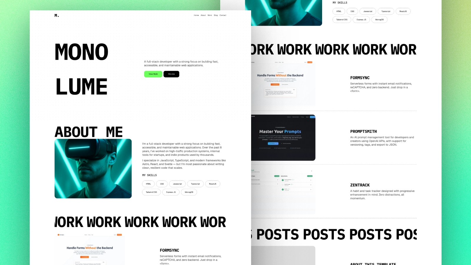 Screenshot of Monolume portfolio theme
